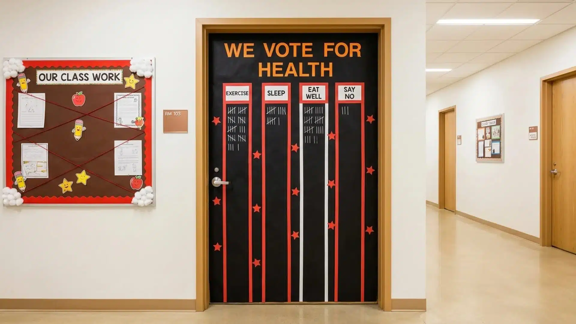 a door featuring a sign that reads we vote for health promoting health awareness and community engagement