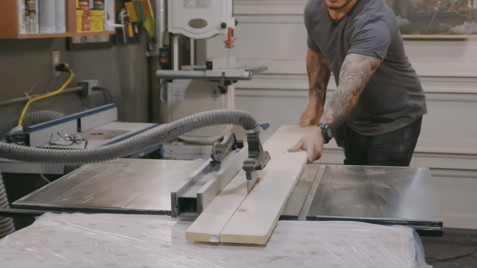 cutting a two by six board to length for a floating shelf
