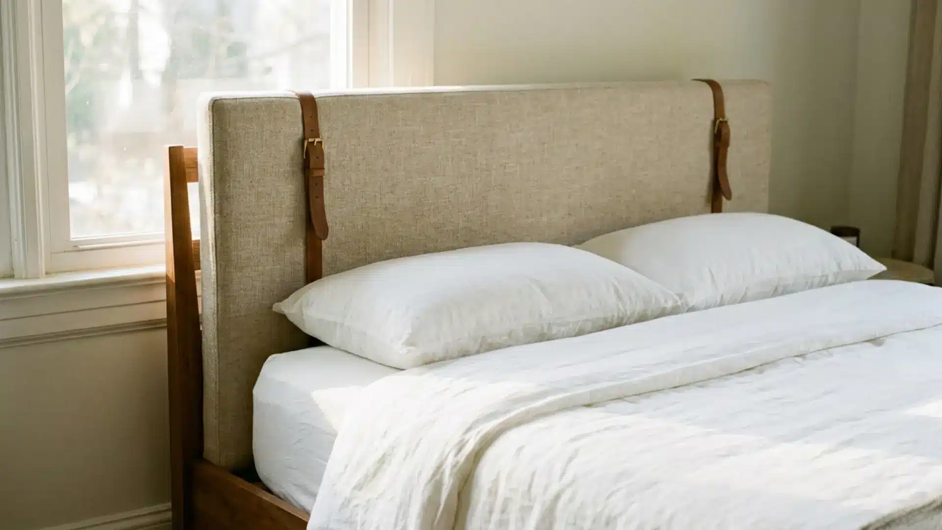 removable fabric panel headboard attached to a bed frame