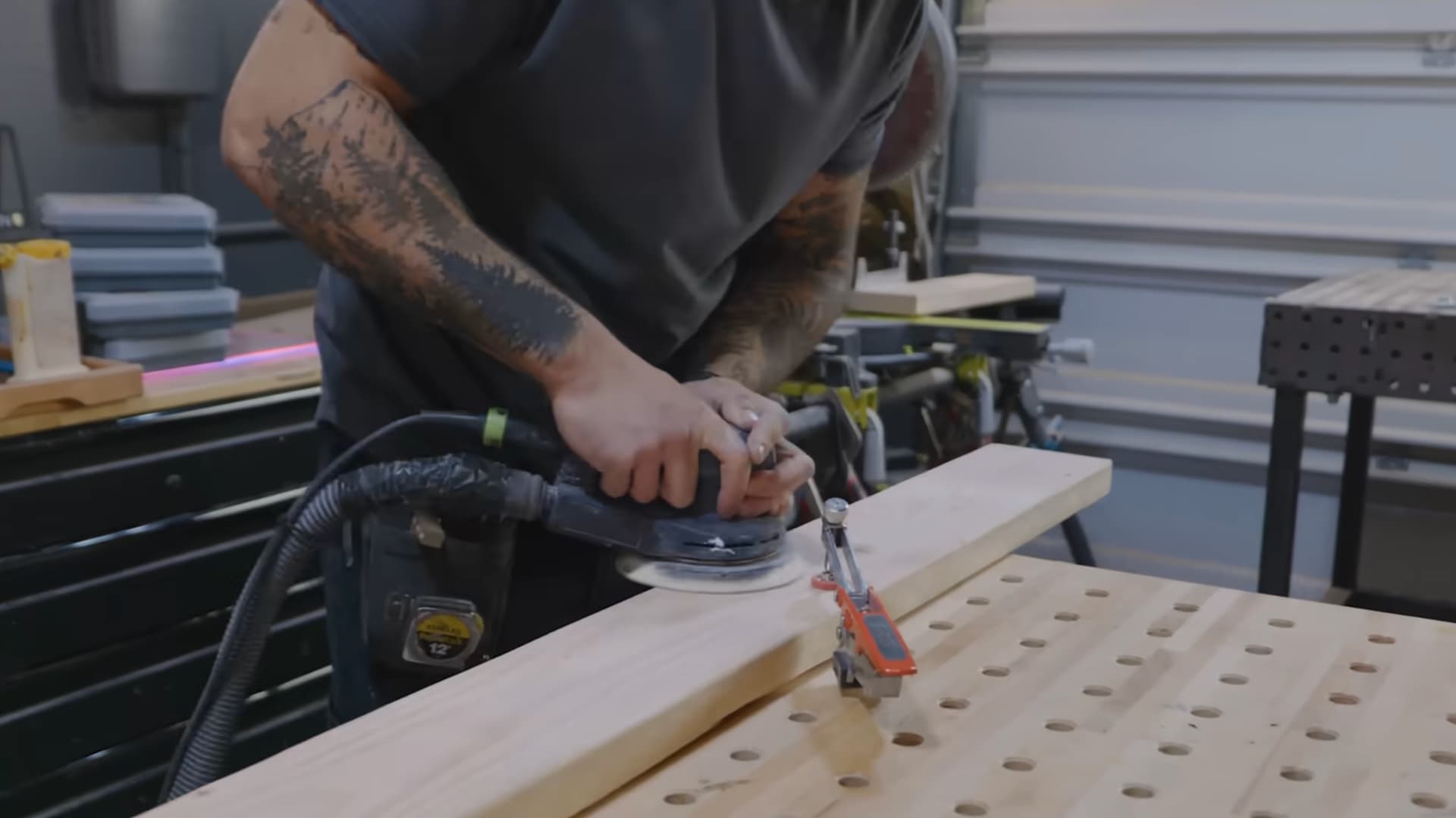 sanding and cutting one by six boards for a beginner floating shelf