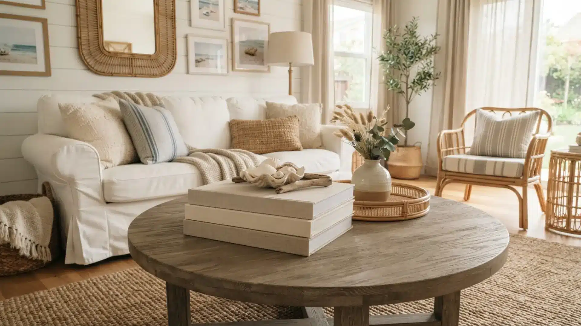 coffee table decorated with a stack of large coffee table books