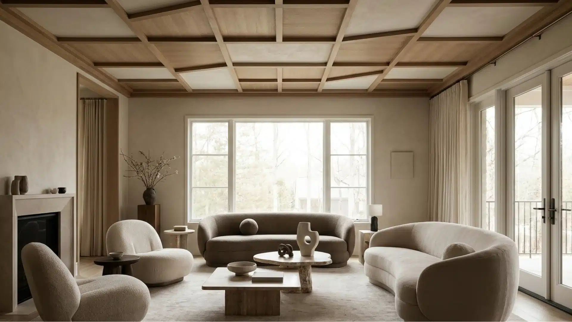 coffered ceiling featuring a custom mix of geometric panel shapes