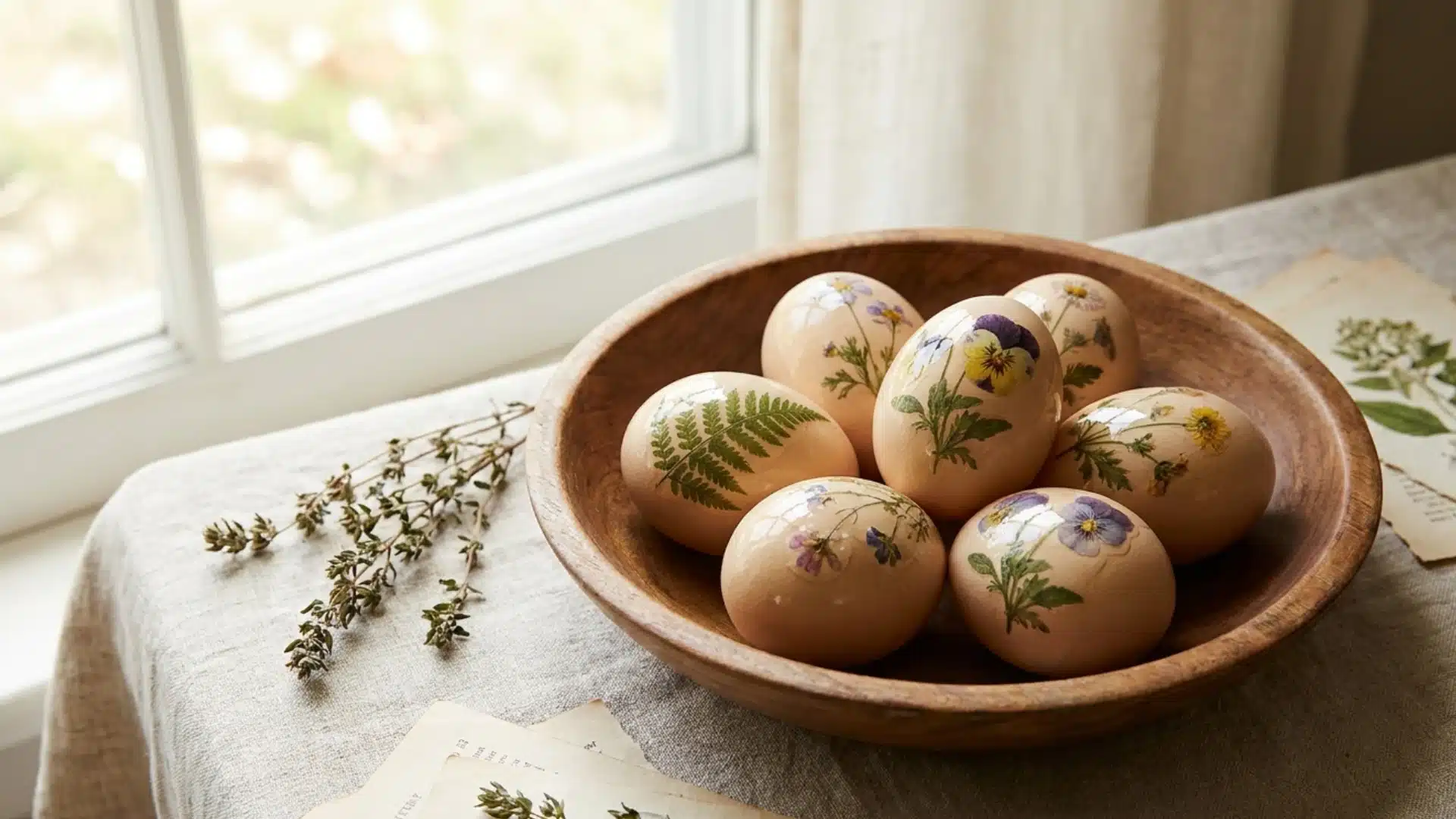 eggs decorated with botanical decoupage floral patterns and glossy finish
