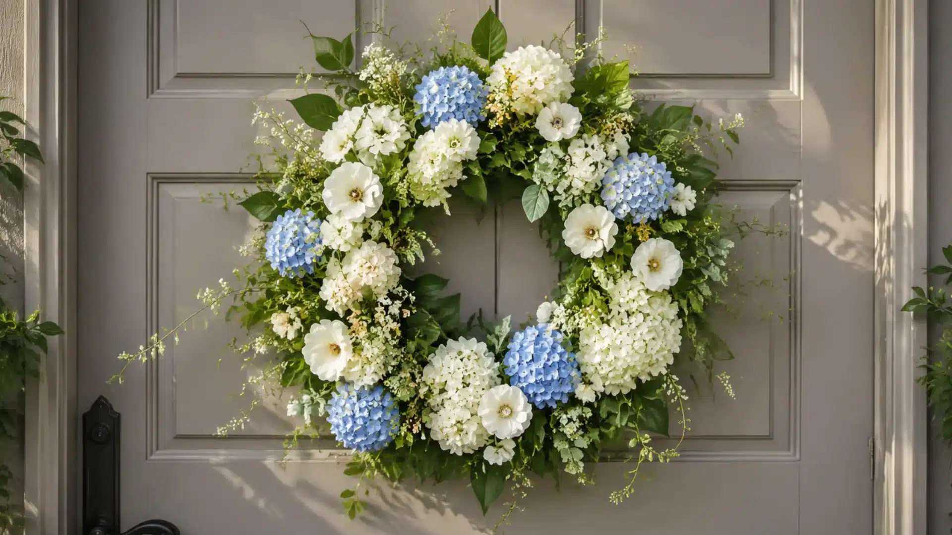hydrangea wreath with dried blooms for a soft, full look