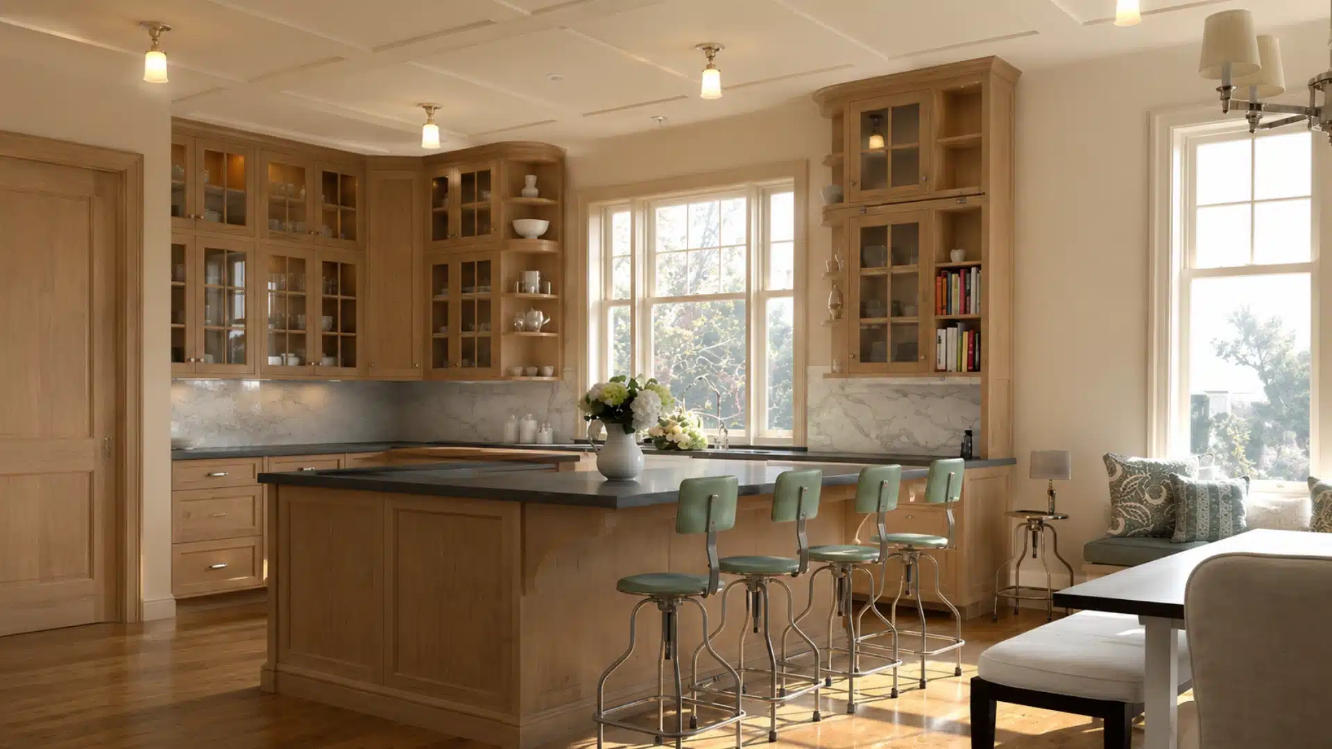 kitchen featuring a shallow slim beam coffered ceiling design