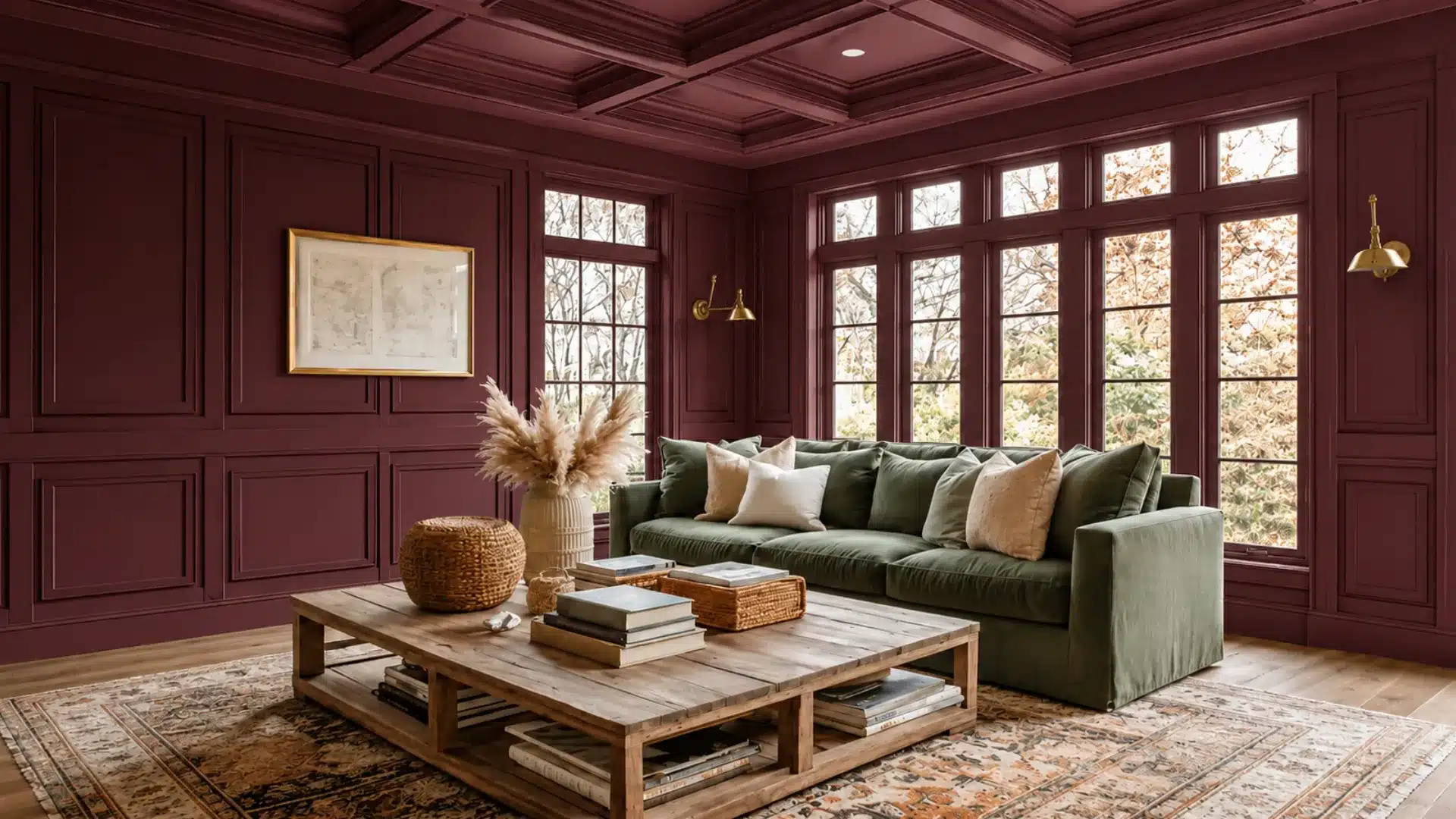 room featuring color drenched walls and coffered ceiling in one shade