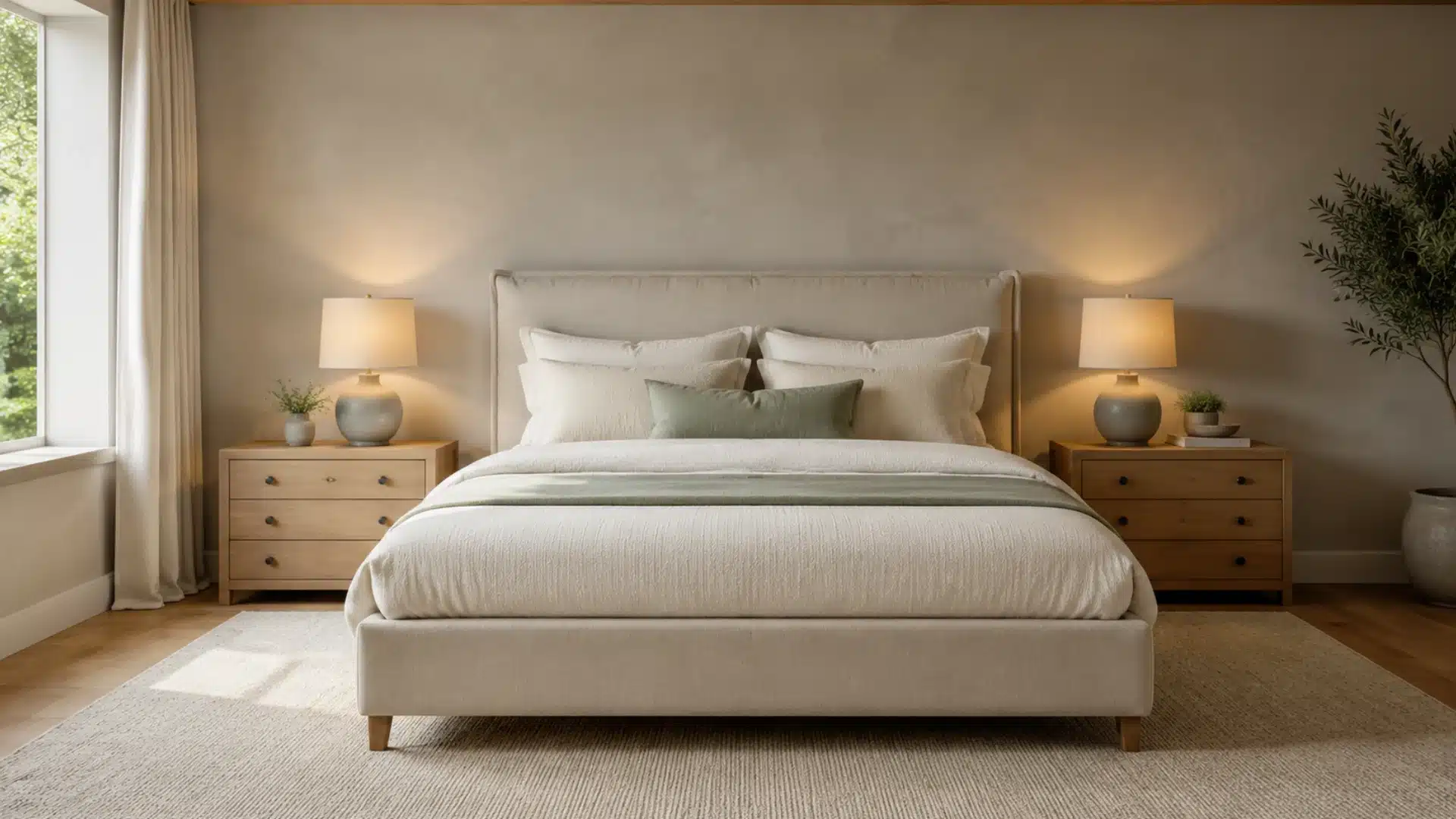 two nightstands kept beside a standard bed in the feng shui approach